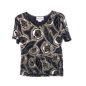 Western Collection Blouse Womens Large Vintage Short Sleeve Top Embellished Gold